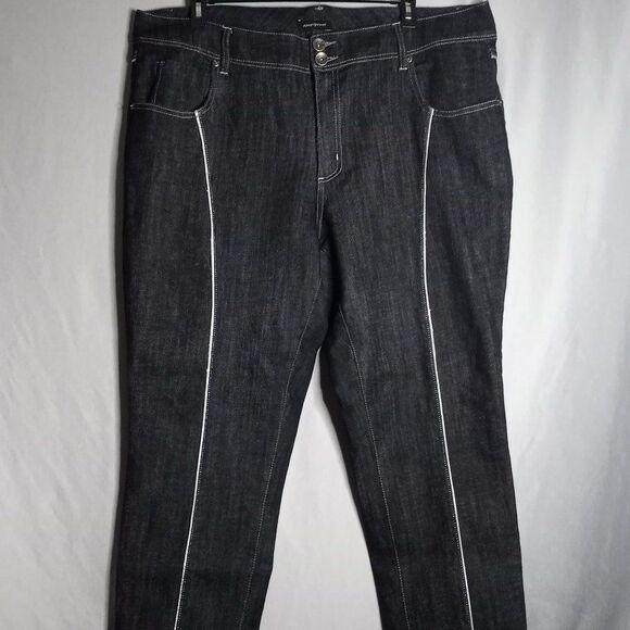 Ashley Stewart Women's Straight Leg Black/Grayish Faux Leather Decor Jeans 22W - Picture 1 of 8